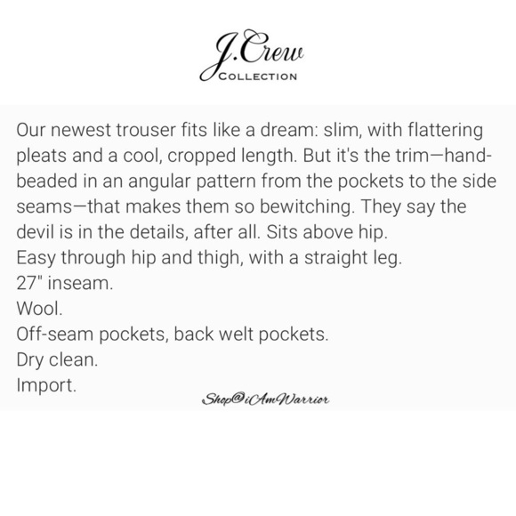 J.Crew Collection NWT beaded side stripe navy tuxedo ankle pant *shop@iamwarrior - Picture 4 of 13